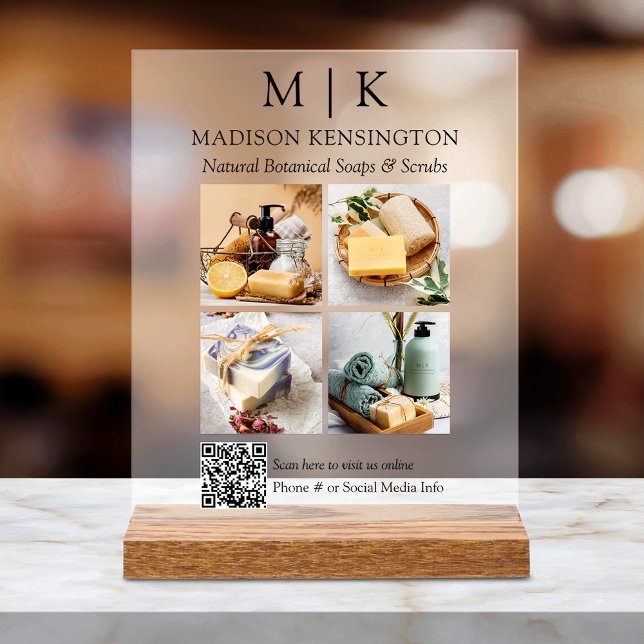 QR-Code 4-Foto für Monogramme oder Add-Logos Acrylschild (Customize to change text size or text style.)