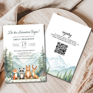 QR Code Adventure fängt Woodland Baby Shower an Einladung