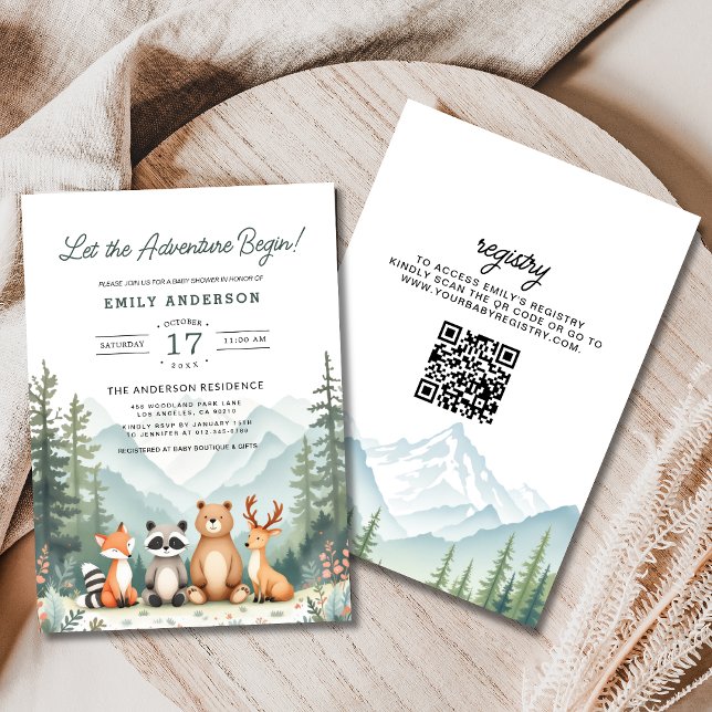 QR Code Adventure fängt Woodland Baby Shower an Einladung (Von Creator hochgeladen)