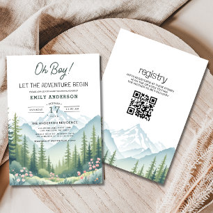 QR Code Adventure fängt Woodland Baby Shower an Einladung
