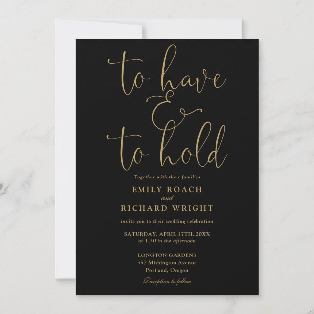QR-Code als Black and Gold Hochzeit zu haben und z Einladung (Vorderseite)
