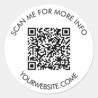 QR code and custom text round white & black Runder Aufkleber