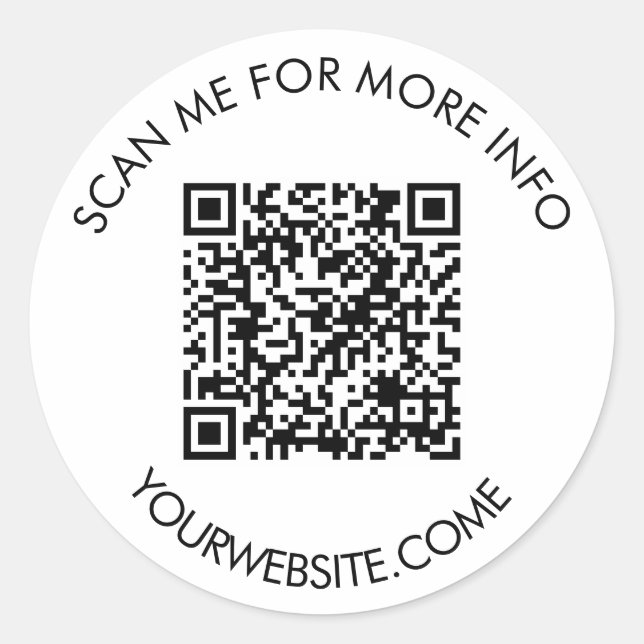 QR code and custom text round white & black  Runder Aufkleber (Vorderseite)