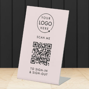 QR-Code-Anmeldung Rosa Empfang des Besuchers Sockelschild