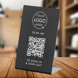 QR-Code-Anmeldung | Schwarzes Empfang-Besucherlogo Sockelschild