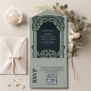 QR Code Antique Art Nouveau Hochzeit All In One Einladung