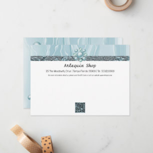 QR Code Aquamarin Blue Silk Foil Business Mitteilungskarte