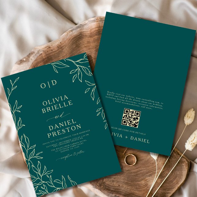 QR-Code Aquamarine Grün- und Goldmindestansatz Einladung (Von Creator hochgeladen)