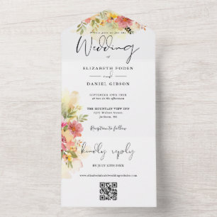 QR-Code-Aquarell-Blumen-Script-Hochzeit All In One Einladung