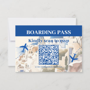 QR-Code Aquarell Santorin Ziel Hochzeit RSVP Karte