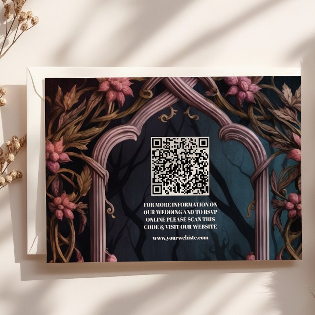 QR Code Art Nouveau floral Gothic Halloween Weddi Begleitkarte (Von Creator hochgeladen)