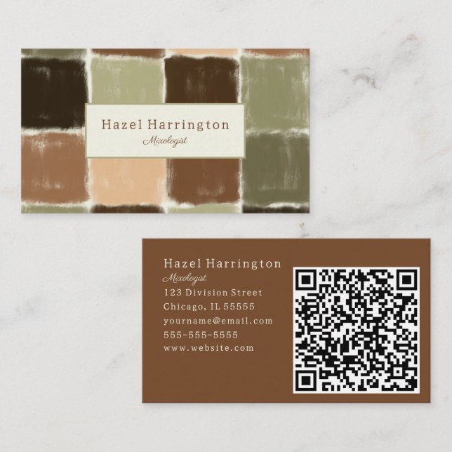 QR Code Artistic Business Card Earthy Colors Visitenkarte (Vorne/Hinten)