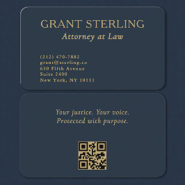 QR Code Attorney at Law Navy Blue Gold  Visitenkarte