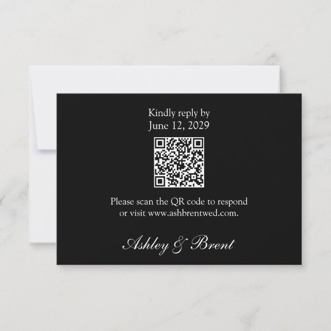QR-Code auf minimalistischer schwarzer klassischer RSVP Karte (Vorderseite)