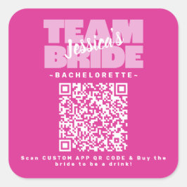 QR Code Bachelorette Buy Drink Team Bride Pink Quadratischer Aufkleber