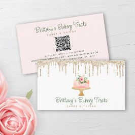 QR Code Bäckerei Rosa Pink Cake Gold Glitzer Tropf Visitenkarte