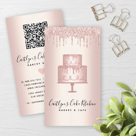QR Code Bäckerei Rose Gold Glitzer Tropfen Nachtis Visitenkarte