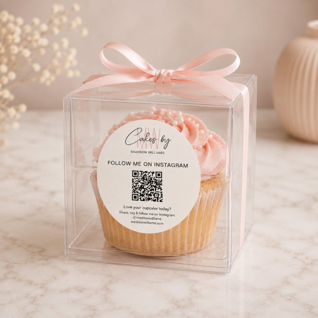 QR Code Bakery Cake Monogram Logo Business Runder Aufkleber (QR Code Bakery Cake Monogram Logo Business Classic Round Sticker)