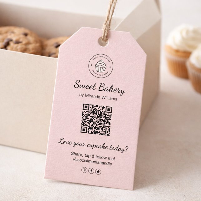 QR Code Bakery Logo Pink Business Geschenkanhänger (QR Code Bakery Logo Pink Business Gift Tags)