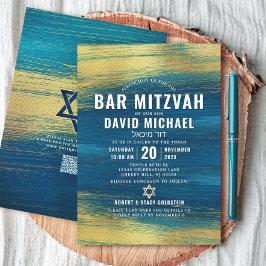 QR Code Bar Mitzvah Turquoise Gold Foil Typ Einladung