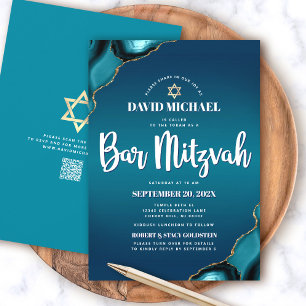 QR-Code Bar Mitzvah Turquoise Ombre Agate Modern Einladung