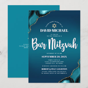 QR-Code Bar Mitzvah Turquoise Ombre Agate Modern Einladung