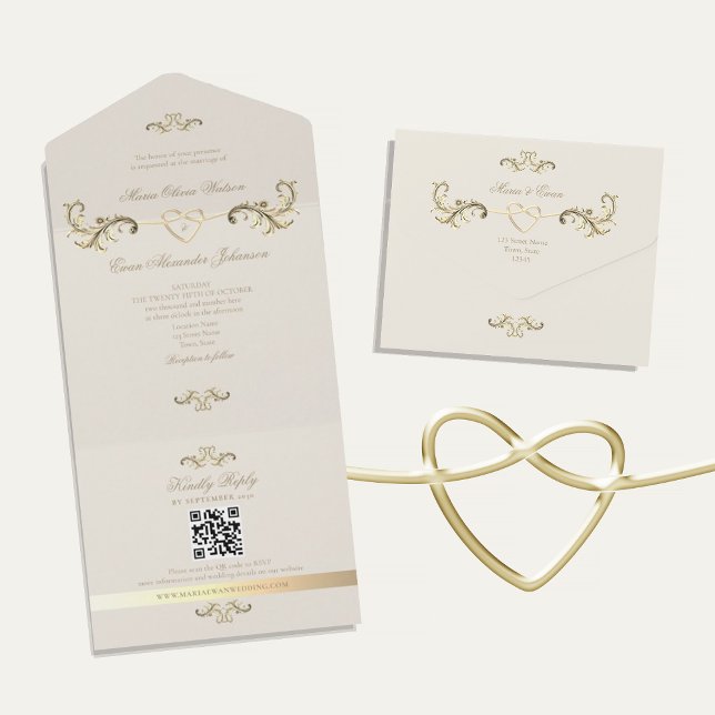 QR Code Baroque Gold Wedding All In One Einladung (Von Creator hochgeladen)