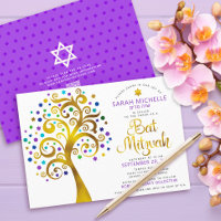 QR-Code Bat Mitzvah Lila Gold Fett Baum des Lebens
