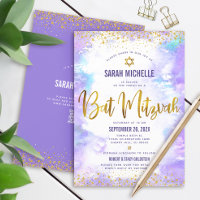 QR-Code Bat Mitzvah Lila Wasserfarbe Gold Glitter