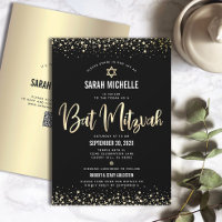QR Code Bat Mitzvah Moderner Schwarzer Glitzer Foi