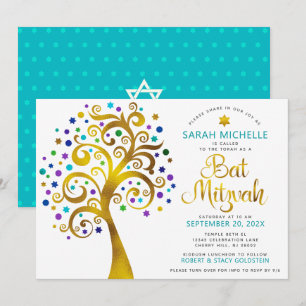 QR-Code Bat Mitzvah Türkisblume Einladung