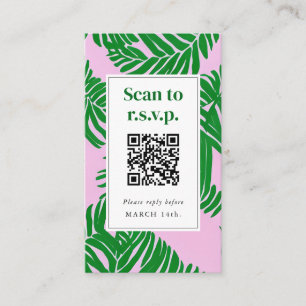 QR Code Beach Hochzeit UAWG Pink Green Palm Tree Begleitkarte