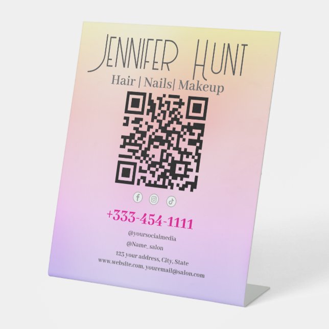 QR Code Beauty Salon Moderner Minimalistisch Sockelschild (Vorderseite)