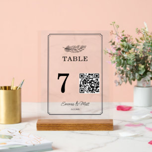 QR Code Beige Elegante Hochzeitkarte Tischnummer Acrylschild