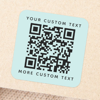 QR-Code benutzerdefinierter Text oberes hellblaues Quadratischer Aufkleber