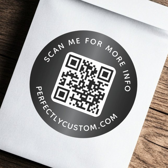QR-Code benutzerdefinierter Text rund dunkelgrau Runder Aufkleber (QR code custom text round dark gray gradient Classic Round Sticker)
