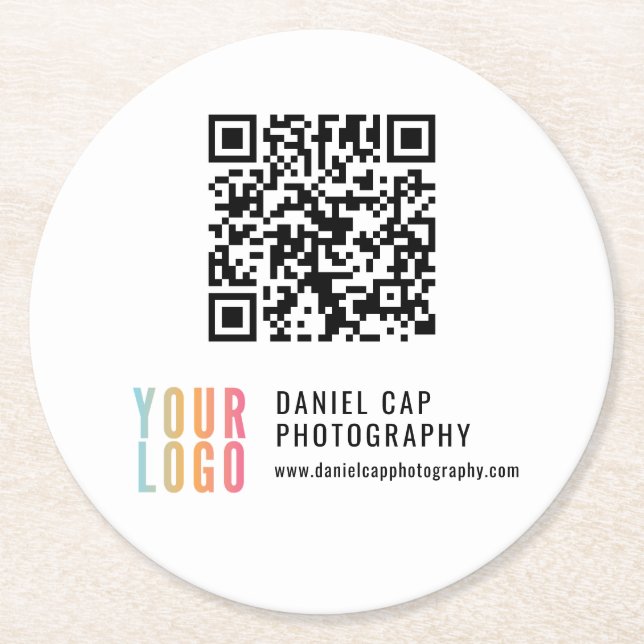 QR-Code benutzerdefiniertes Logo Geschäftsunterset Runder Pappuntersetzer (Vorderseite)