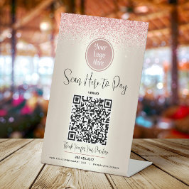 QR-Code Benutzerdefiniertes Logo Rosa Glitzer Beza Sockelschild