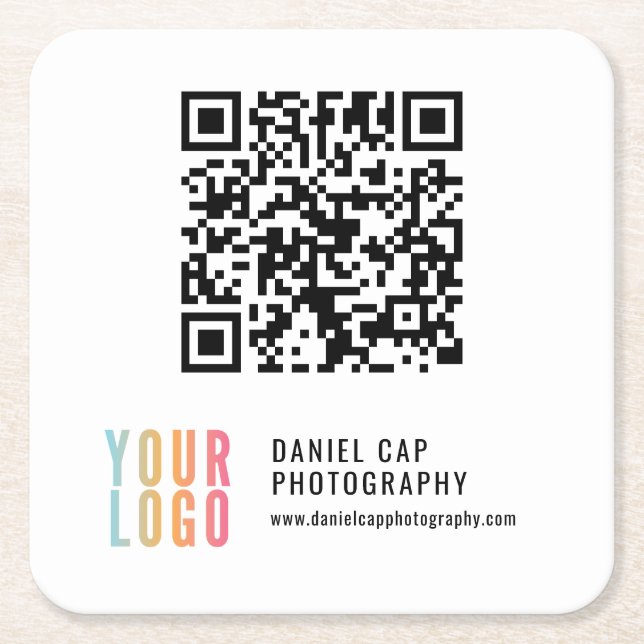 QR-Code benutzerdefiniertes Logo Werbeuntersetzer Rechteckiger Pappuntersetzer (Vorderseite)