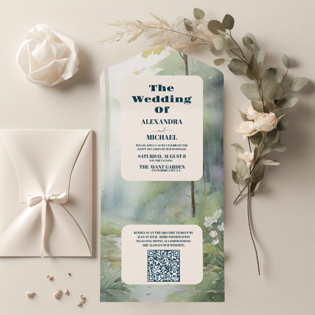 QR Code Bergwald Elegante Rustikale Hochzeit All In One Einladung (Von Creator hochgeladen)