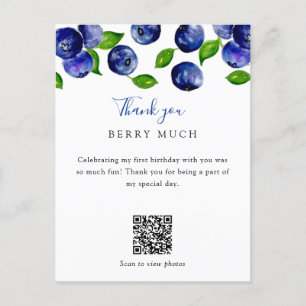QR Code Berry First Birthday Blueberry Vielen Dank Postkarte