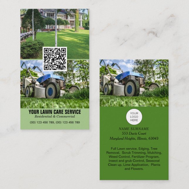 QR-Code berufliche Lawncare Business Card Visitenkarte (Vorne/Hinten)