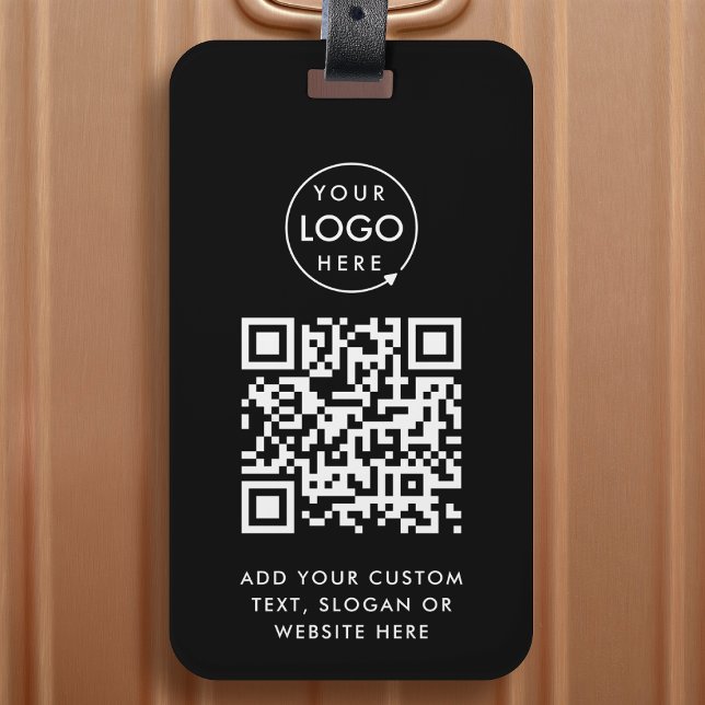 QR-Code | Berufliches Black Business-Logo Gepäckanhänger (Versatile editable luggage tag template with interactive QR code & your business logo.)