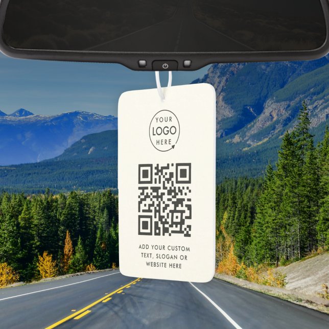 QR-Code | Berufliches, einfaches, weißes Firmenlog Autolufterfrischer (Versatile air freshener template with interactive QR code & your company logo.)