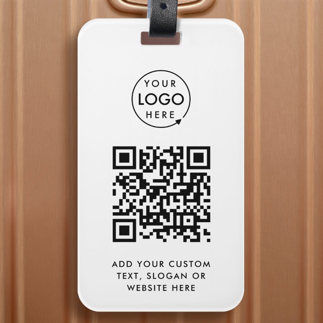 QR-Code | Berufliches, einfaches, weißes Firmenlog Gepäckanhänger (Versatile luggage tag template with interactive QR code & your business logo.)
