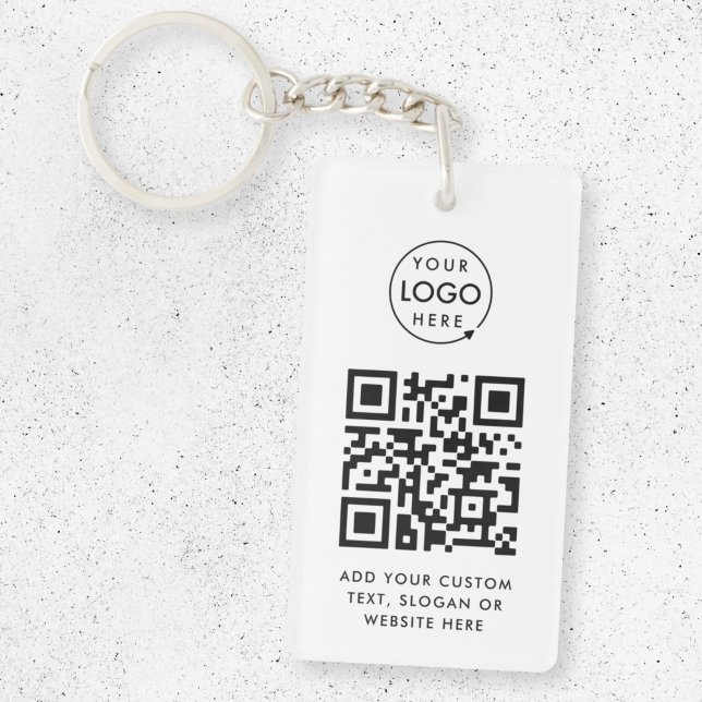 QR-Code | Berufliches, einfaches, weißes Firmenlog Schlüsselanhänger (Versatile editable keychain template with interactive QR code & your company logo.)
