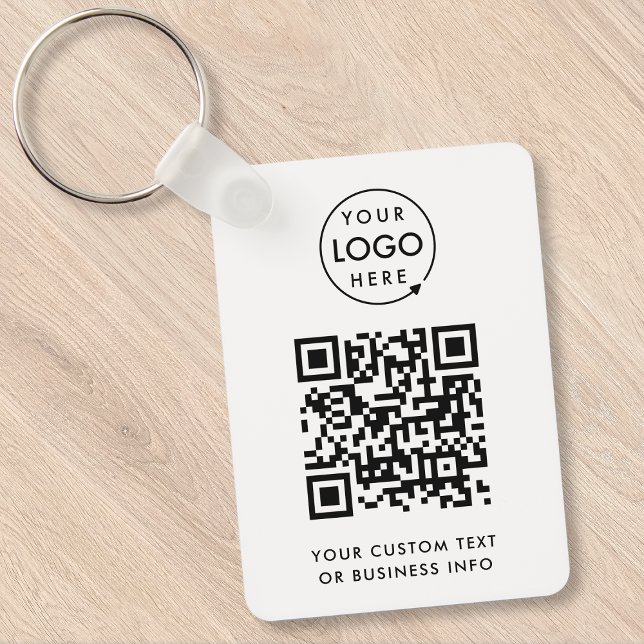 QR-Code | Berufliches, einfaches, weißes Firmenlog Schlüsselanhänger (Versatile editable keychain template with interactive QR code & your business logo.)