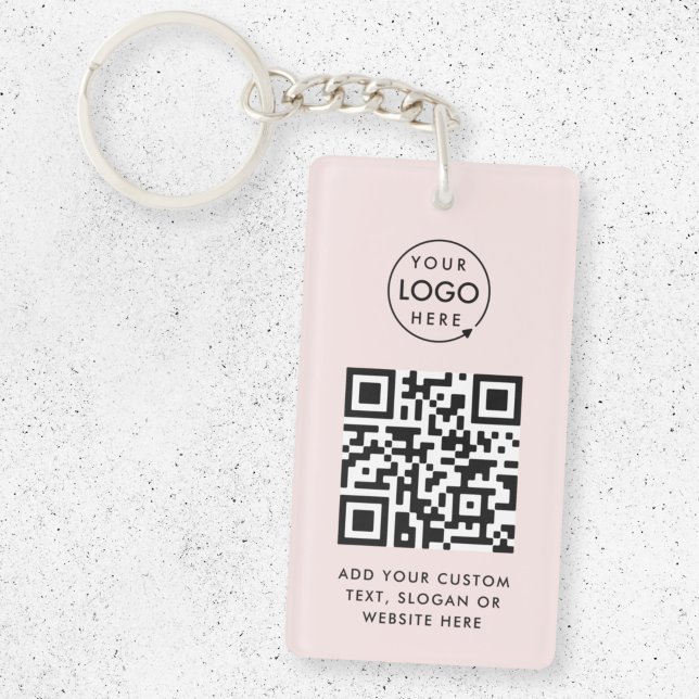 QR-Code | Berufliches Firmenlogo Schlüsselanhänger (Versatile editable pink keychain template with interactive QR code & your company branding.)