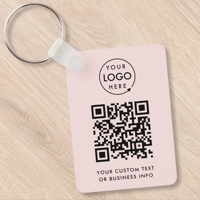 QR-Code | Berufliches Firmenlogo Schlüsselanhänger (Versatile editable pink keychain template with interactive QR code & your business logo.)