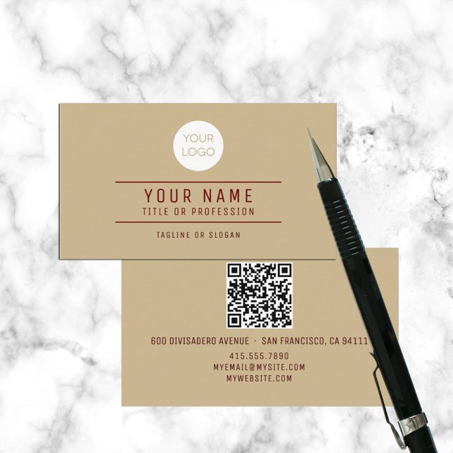 QR-Code Berufliches Logo mit hellbraunen Namen Telefonnummerkarte (QR Code Light Brown Name Professional Calling Card Business Card)